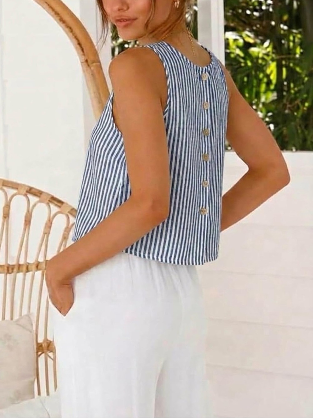 Striped Sleeveless Crop Top - Navy/White